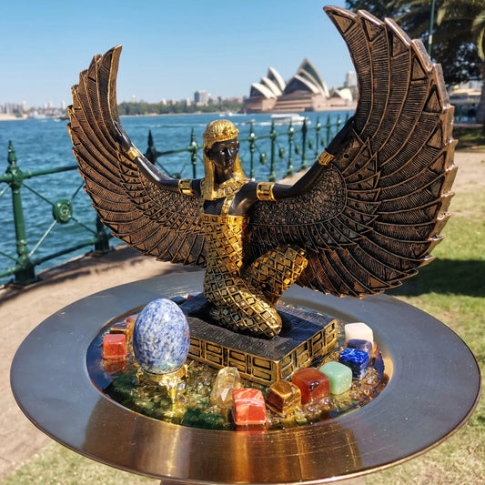 Divine Protector – Goddess Isis Statue with Healing Crystals