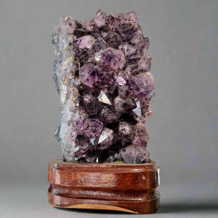 Amethyst Cluster on Wooden Display Stand