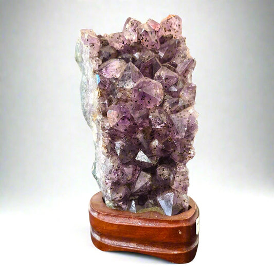 Amethyst Cluster on Wooden Display Stand