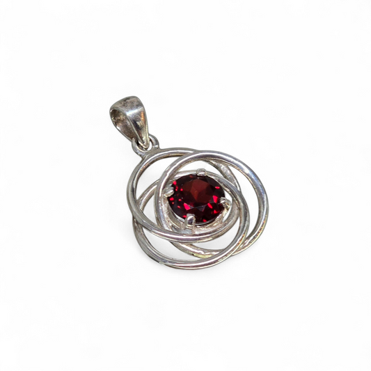 The Red Orbit: Garnet "Vitality" Vortex Pendant (Sterling Silver 925)