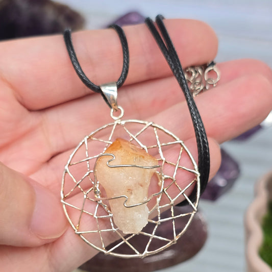 Wire Wrapped Citrine Dreamcatcher Pendant Necklace