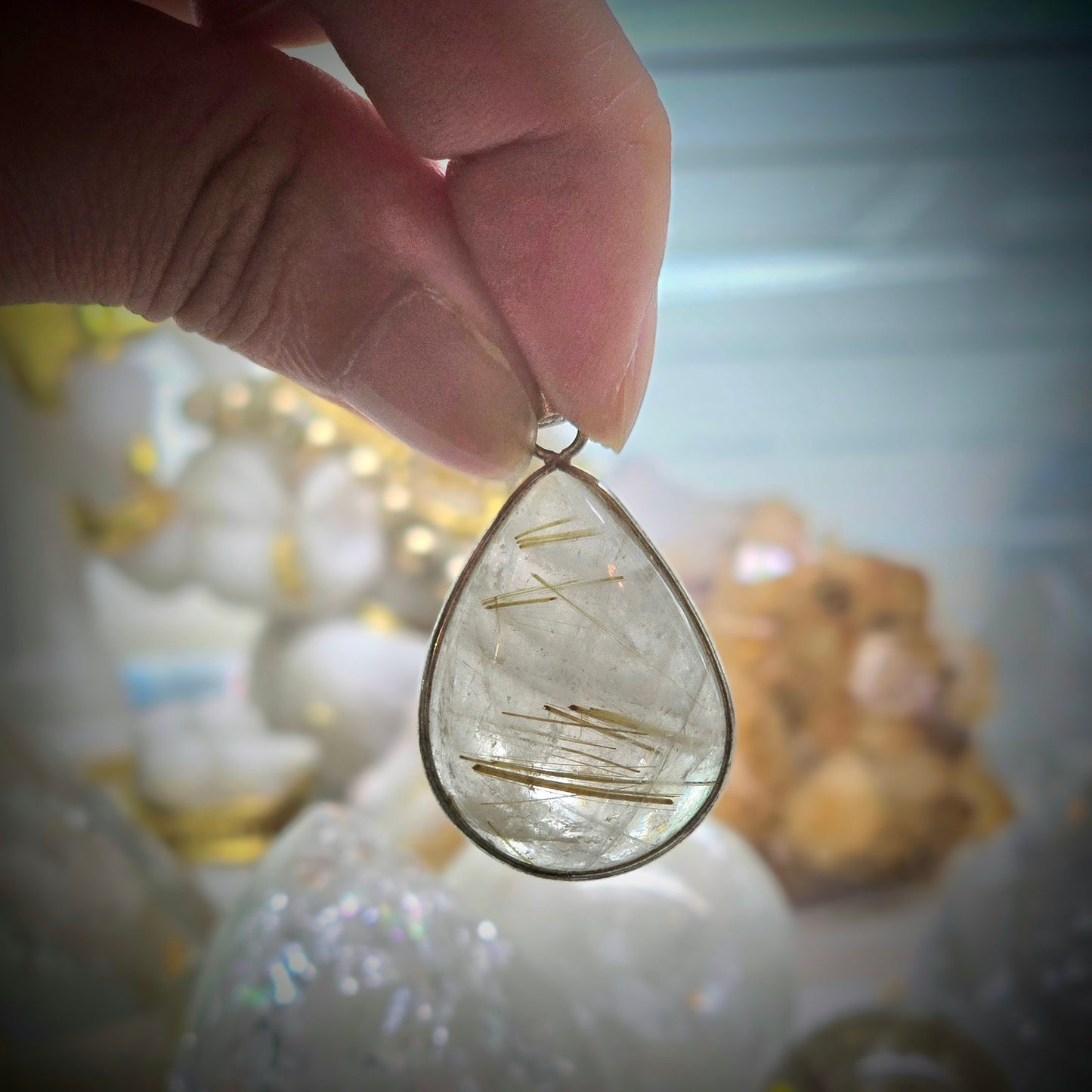Golden Rutilated Quartz Pendant (Sterling Silver 925)