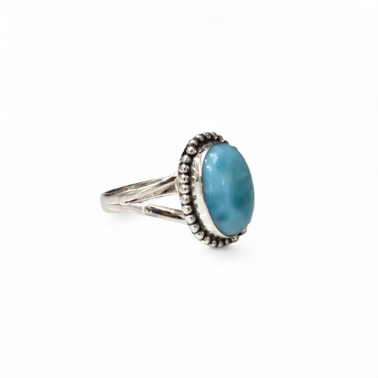 Oval Larimar Size 9 Ring (Sterling Silver 925)