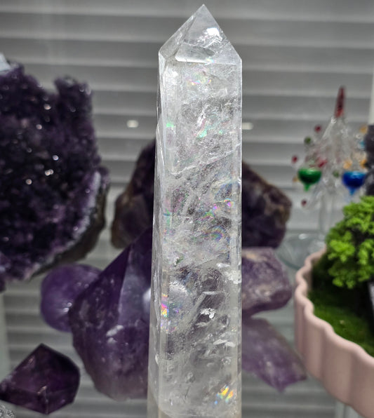 Amplified Light & Hidden Magic: Rainbow Clear Quartz Obelisk