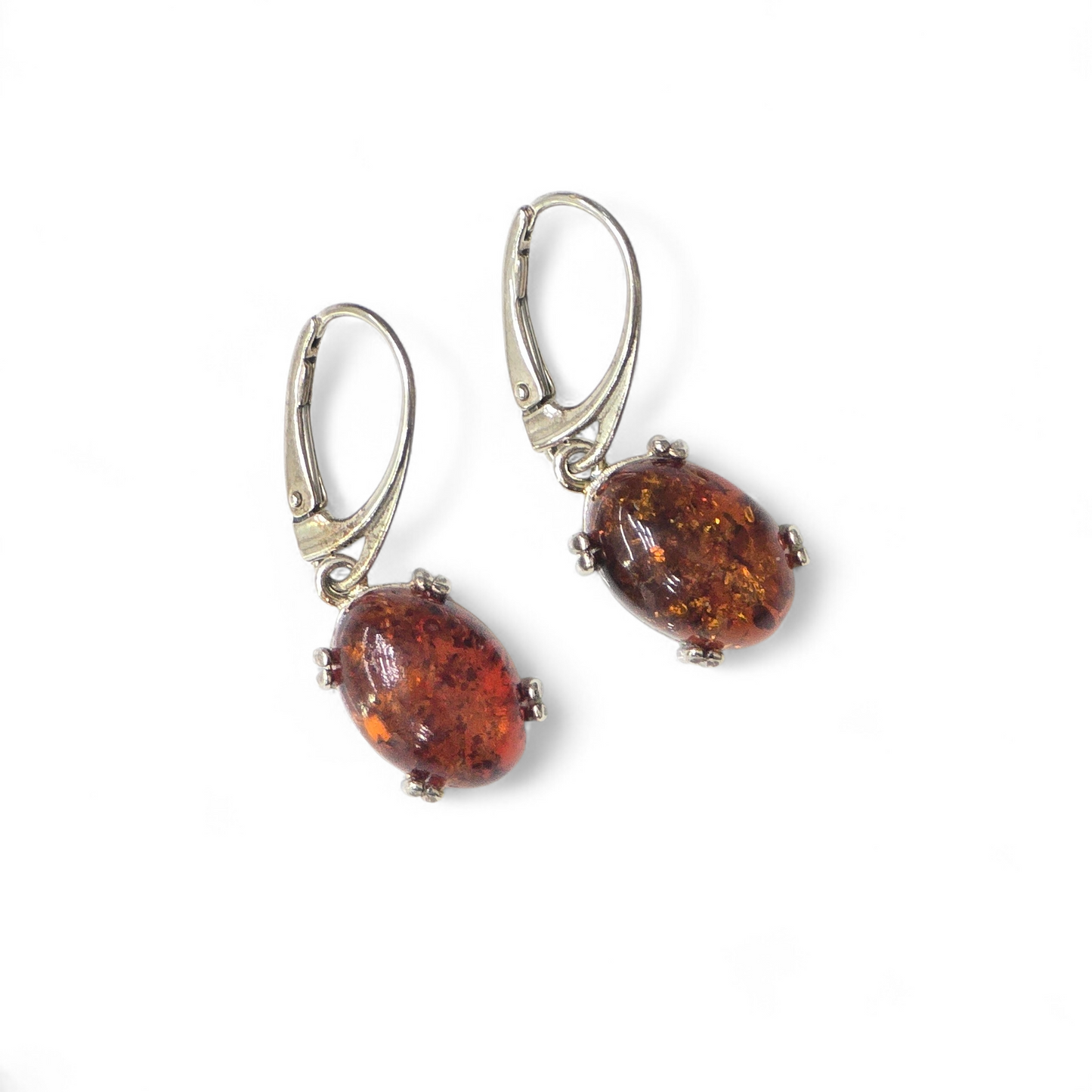 Oval Baltic Amber Earrings (Sterling Silver 925)