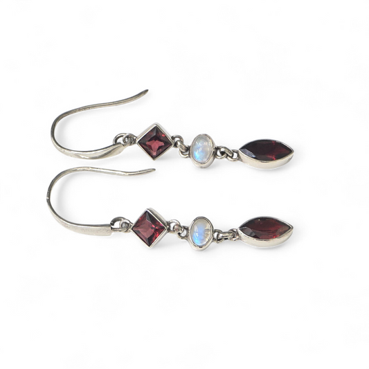 Carnelian & Moonstone Earrings (Sterling Silver 925)