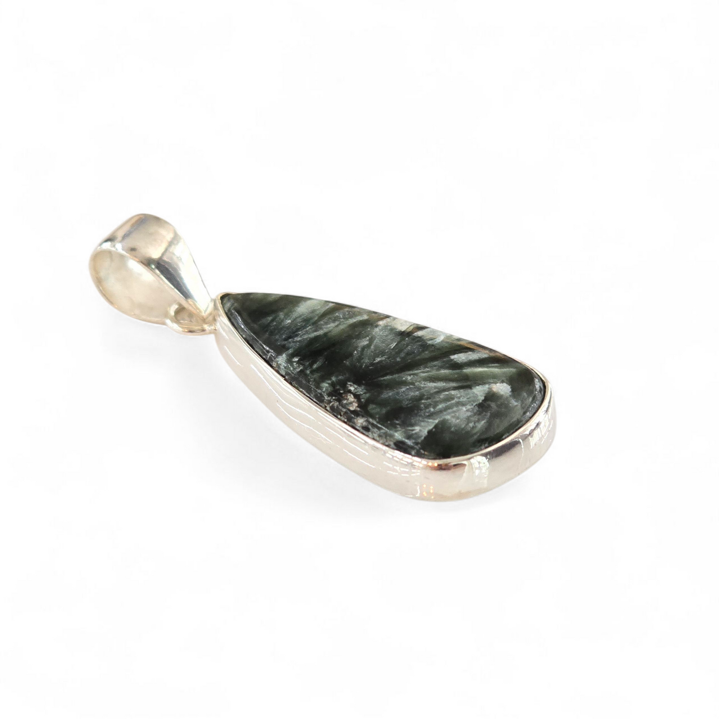 Seraphinite Teardrop Shaped 925 Sterling Silver Pendant