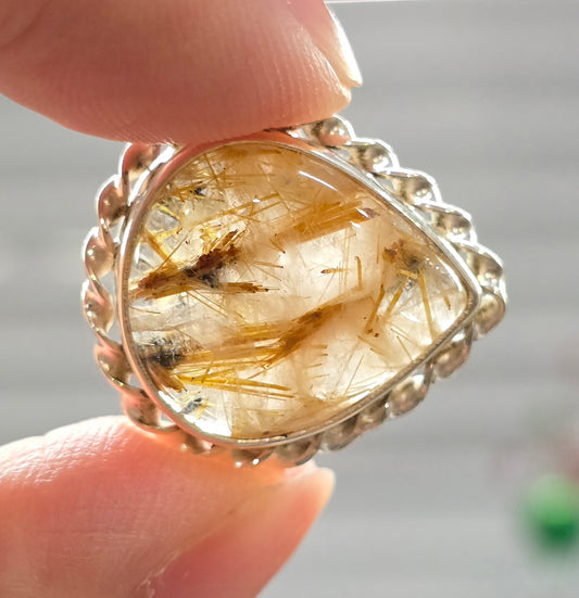 Golden Rutilated Quartz Size 10 Ring #5 (Sterling Silver 925)