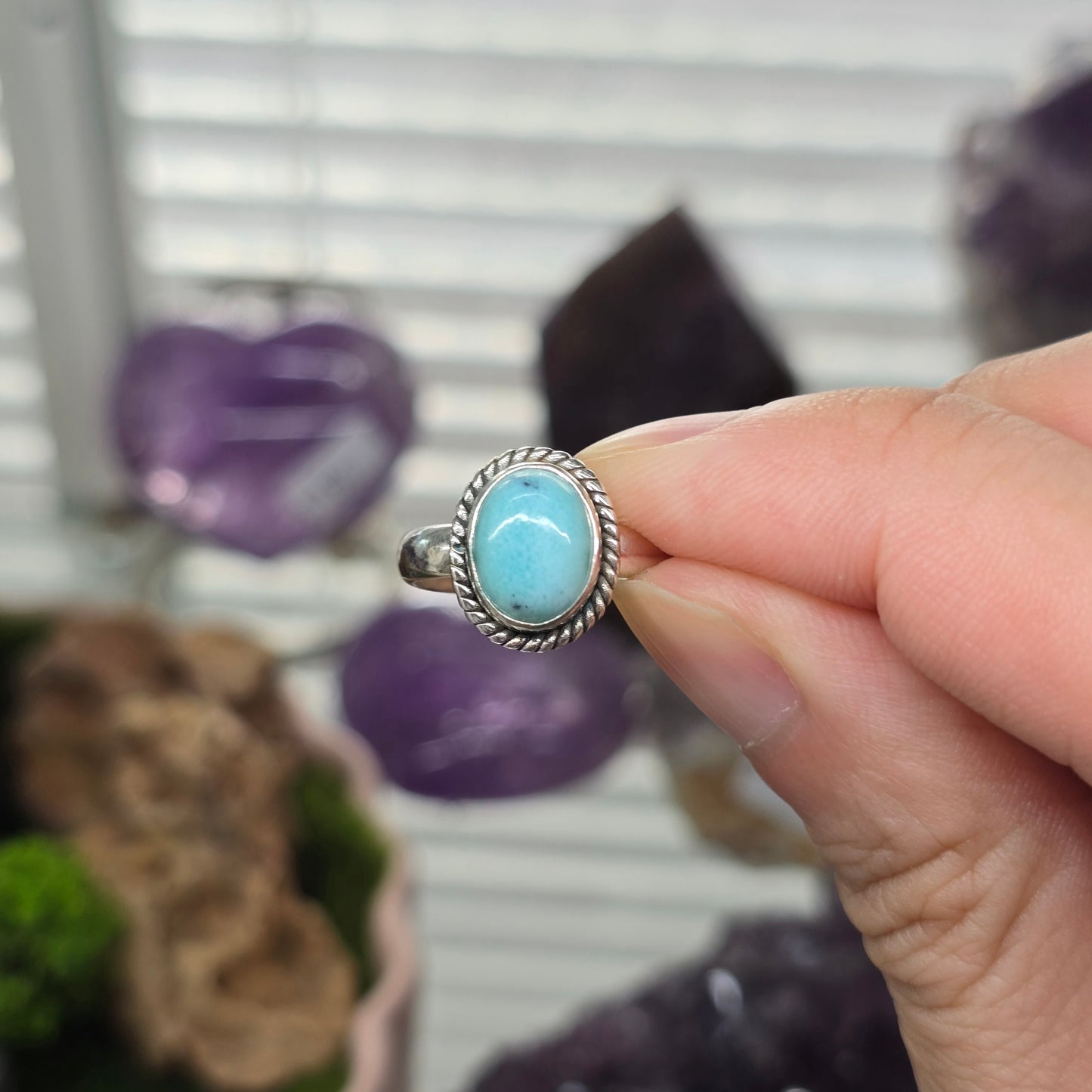 Oval Larimar Size 9 Ring #2 (Sterling Silver 925)