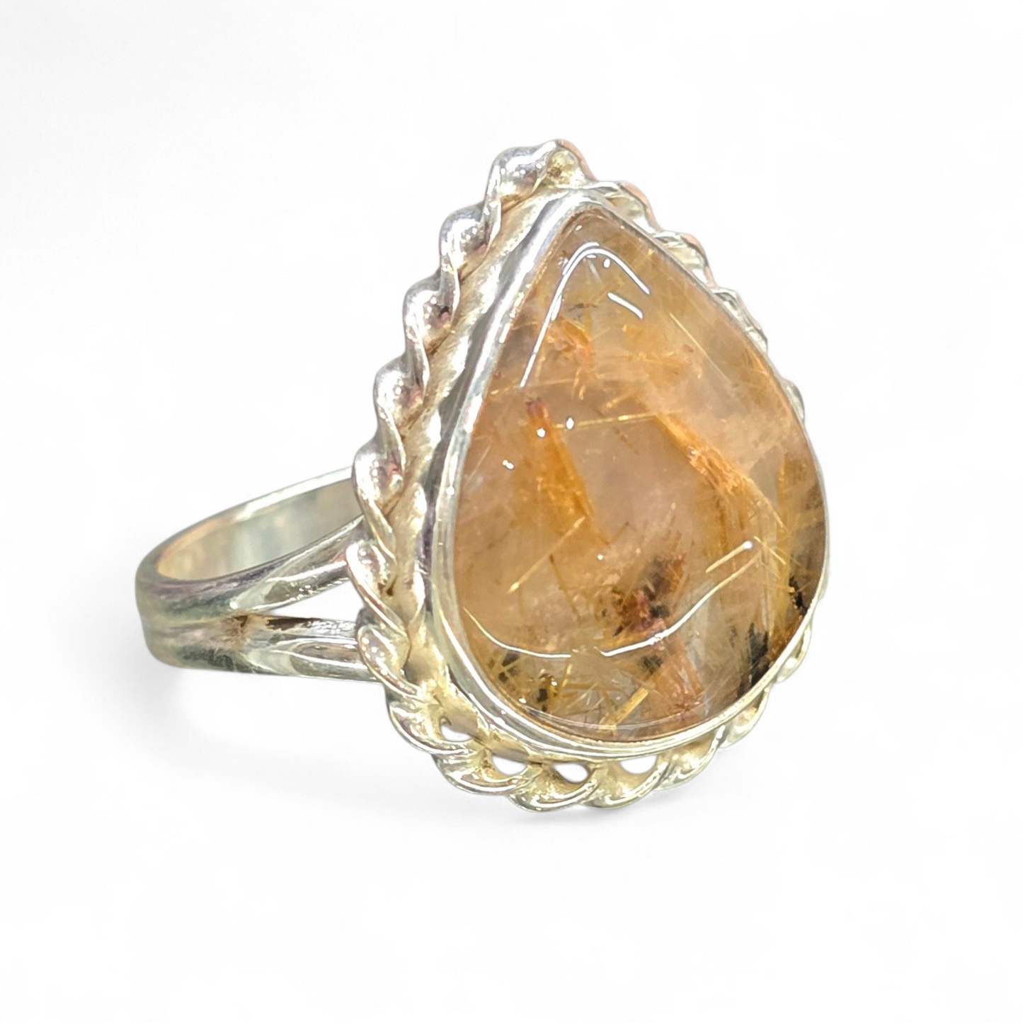 Golden Rutilated Quartz Size 10 Ring #5 (Sterling Silver 925)