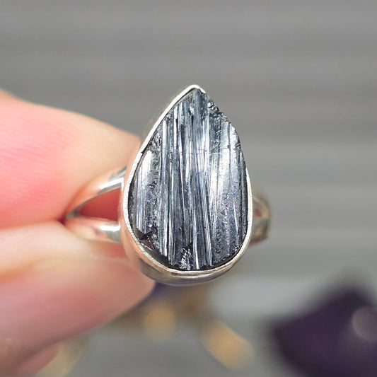 Black Tourmaline Size 6.5 Ring #1 (Sterling Silver 925)
