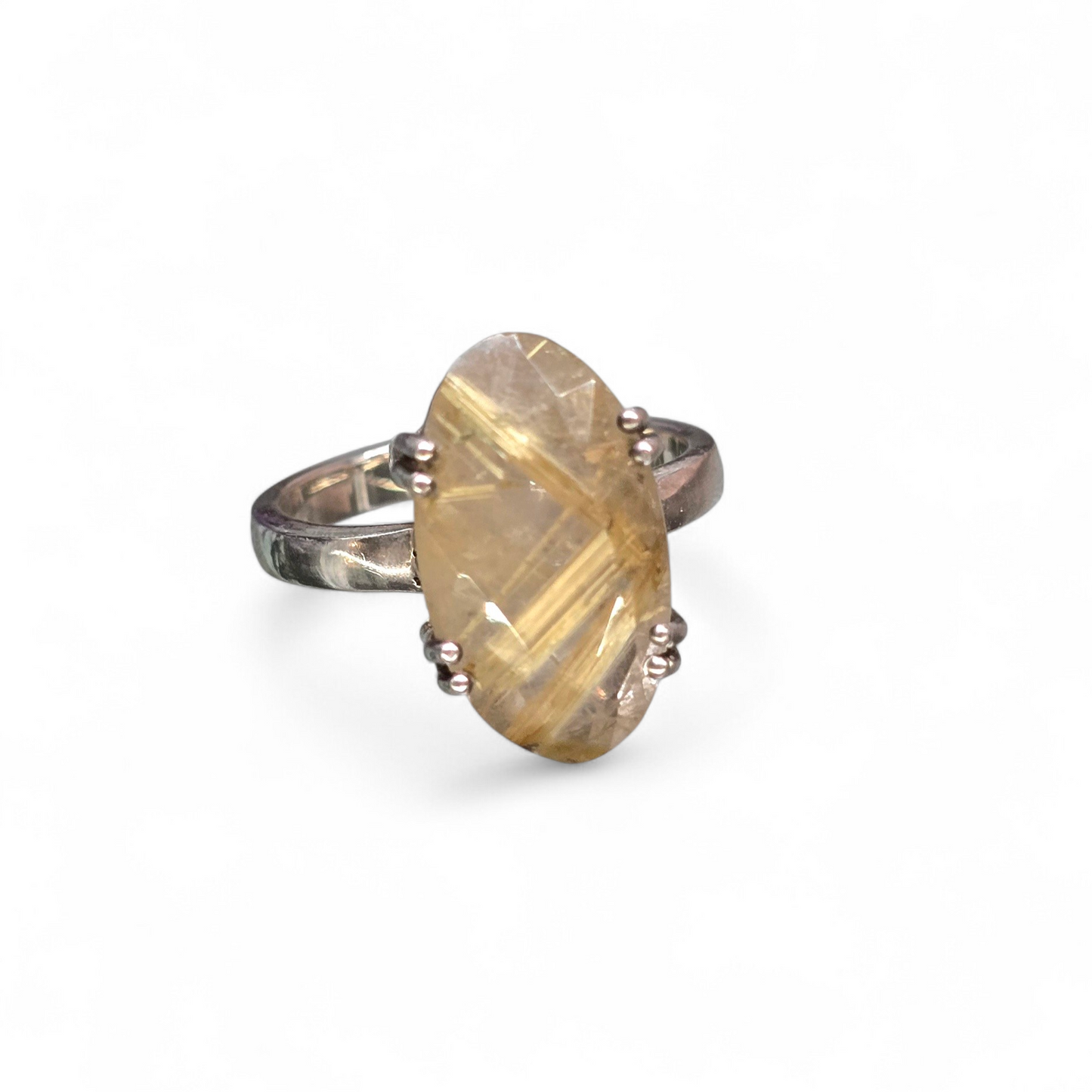 Golden Rutilated Quartz Size 8 Ring #6 (Sterling Silver 925)