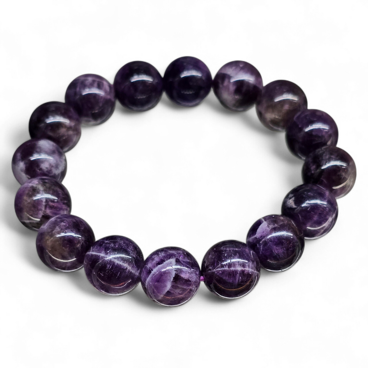 Dreamer's Vision: Natural Chevron Amethyst Bead Bracelet (12mm Beads · 17cm)