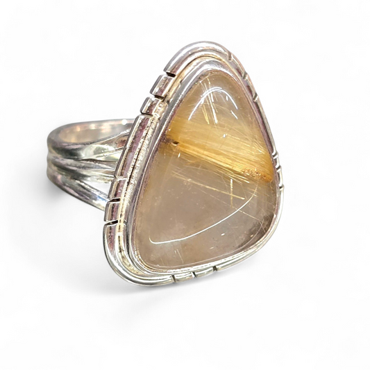 Golden Rutilated Quartz Size 7.5 Ring #4 (Sterling Silver 925)