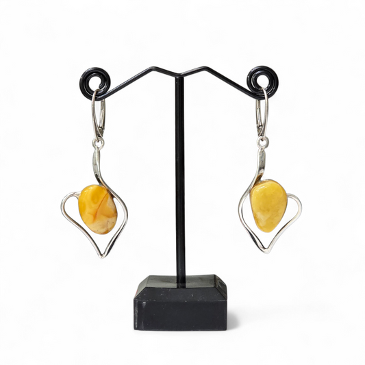 Butterscotch Amber Heart Earrings (Sterling Silver 925)