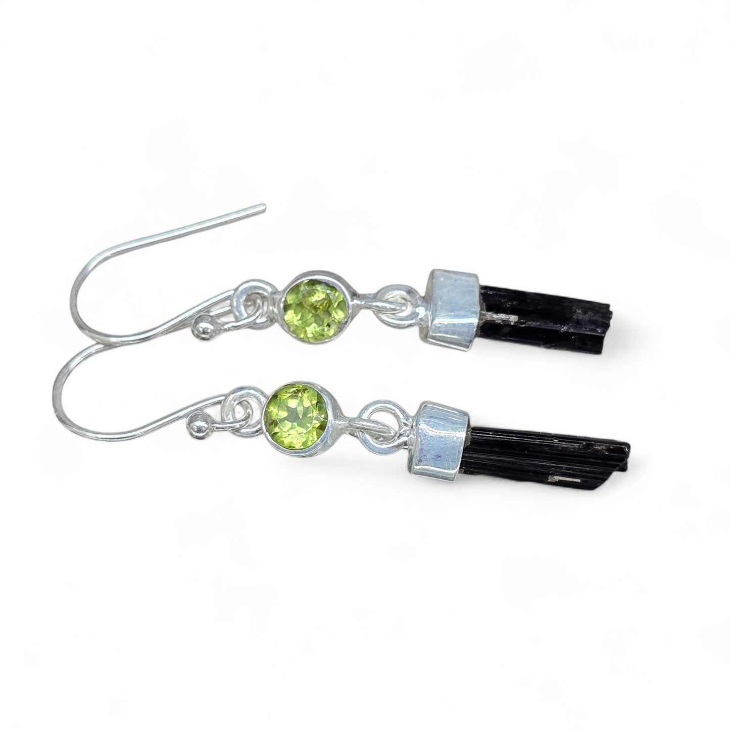 Black Tourmaline & Peridot Earrings (Sterling Silver 925)