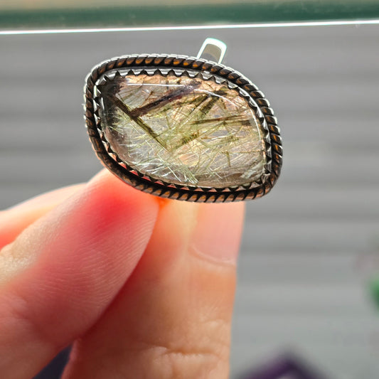 Green Rutile Quartz Size 8 Ring #1 (Sterling Silver 925)