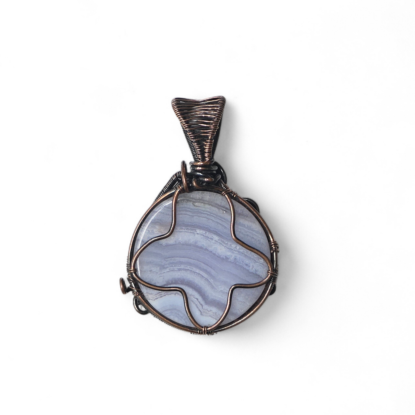 Handmade Copper-Wired Blue Lace Agate Pendant