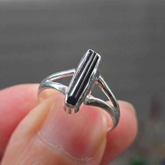 Black Tourmaline Size 8 Ring #2 (Sterling Silver 925)