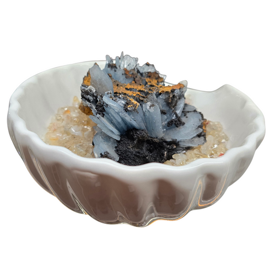 Azure Coastal Calibration Set: Raw Blue Barite Cluster with Citrine Chips (OOAK)
