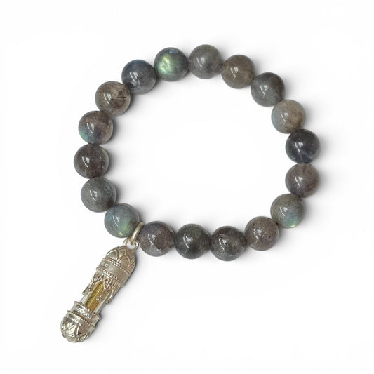 The Mystic’s Shield: Natural Labradorite & Sacred Thai Takrut Bracelet