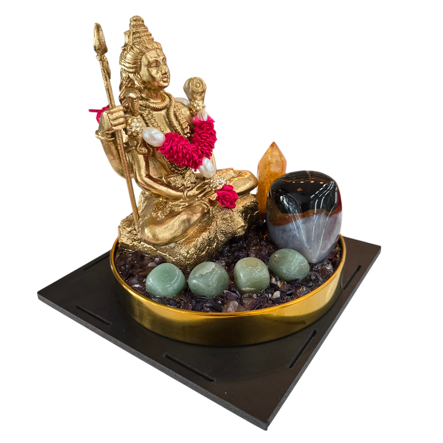Lord Shiva Meditative Statue with Crystal Energy Base