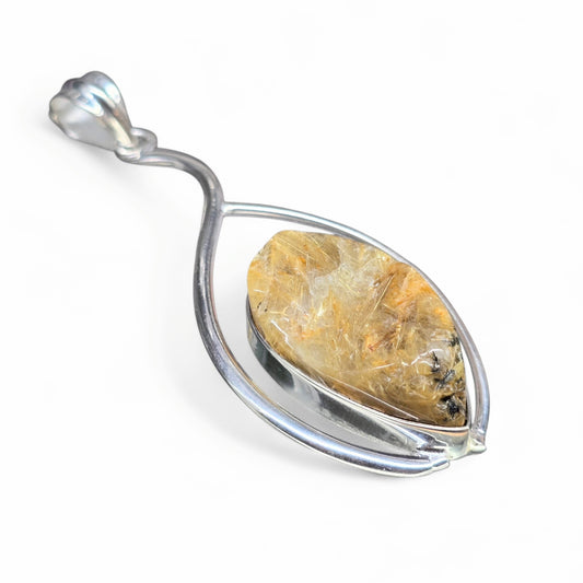 Raw Golden Rutilated Quartz Pendant (Sterling Silver 925)