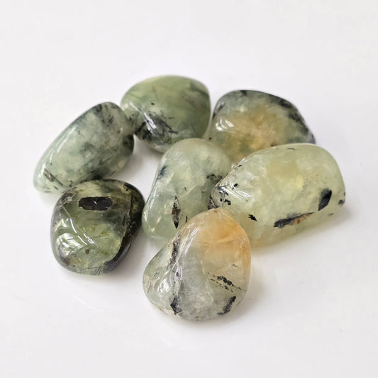 Prehnite with Black Tourmaline Tumble Stone (AA Grade - Tibet)
