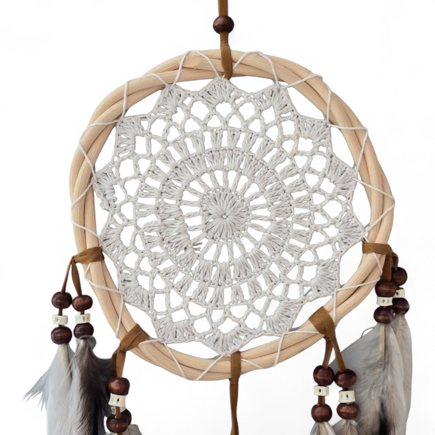 Tribal Style White Macramé Dreamcatcher with Cerithium Vertagus & Humpback Cowrie Seashells (Small)
