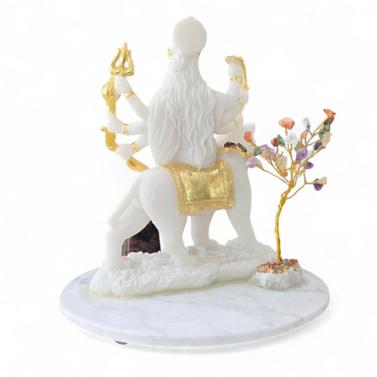 Custom Cold-Cast Goddess Durga Statue with Marble Base