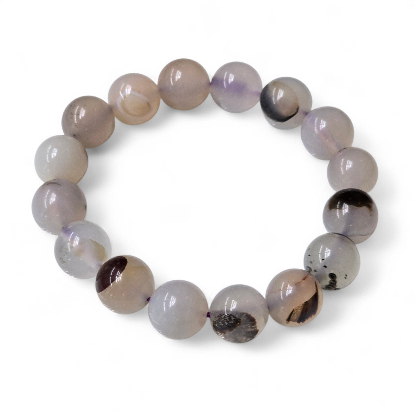 Earth & Mist: Natural Agate Bead Bracelet (10mm Beads · 15cm)