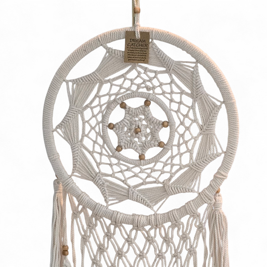 White Macramé Bohemian Dreamcatcher (Large)