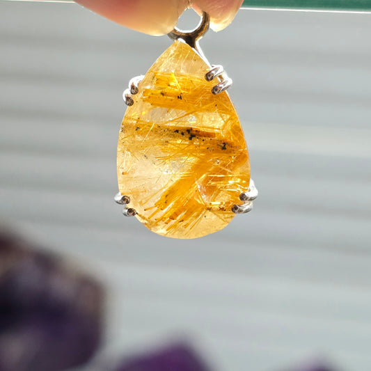 Golden Rutilated Quartz Pendant #3 (Sterling Silver 925)