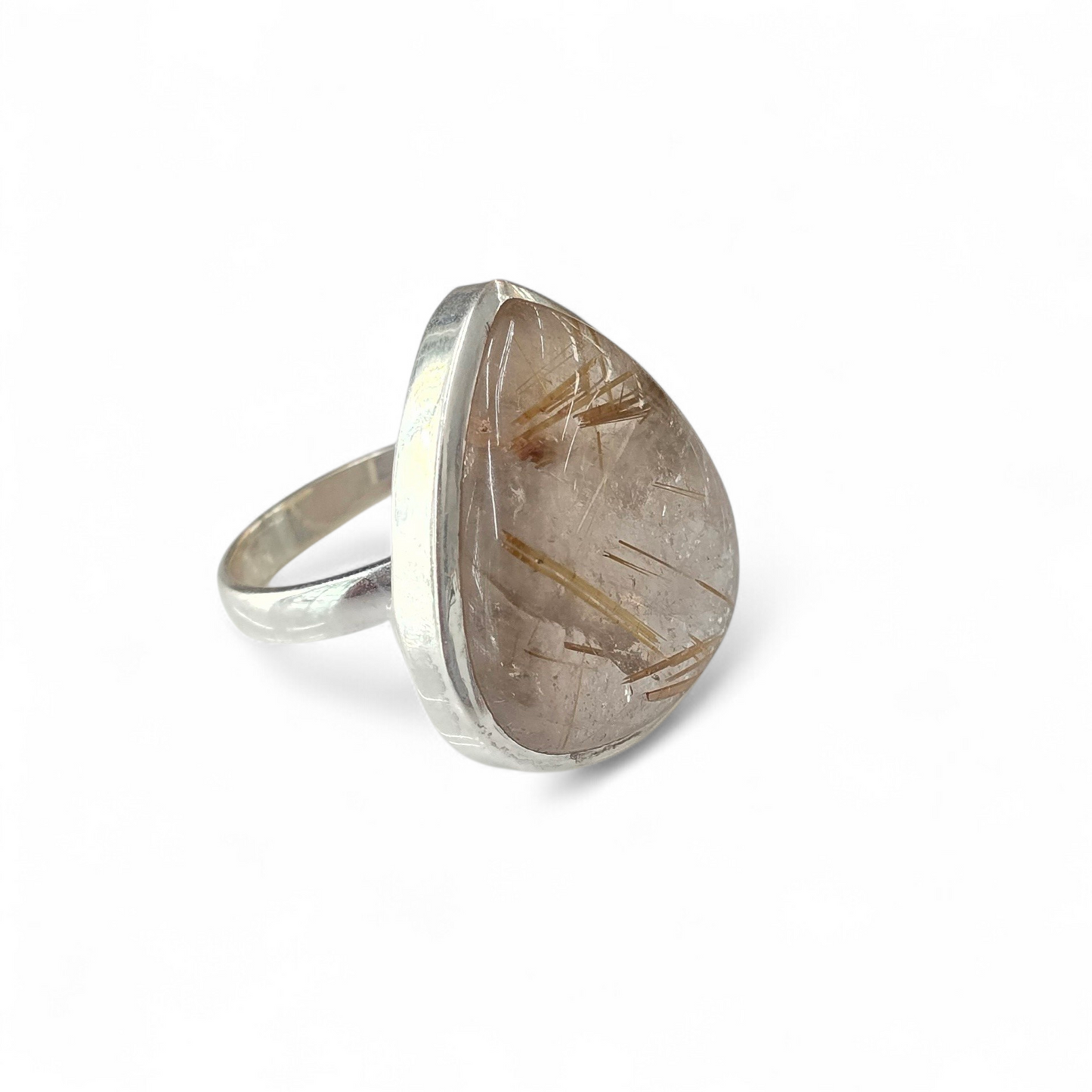 Golden Rutilated Quartz Size 7 Ring #3 (Sterling Silver 925)