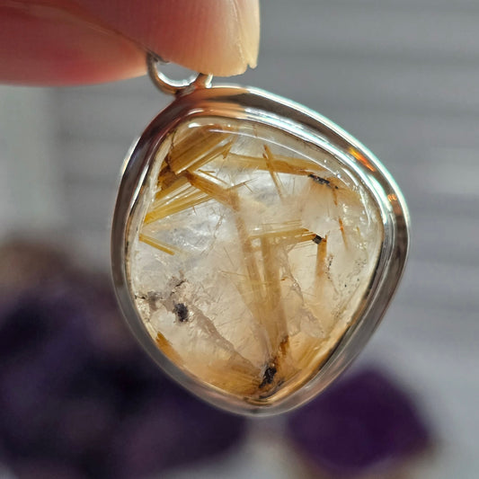 Golden Rutilated Quartz Pendant #2 (Sterling Silver 925)