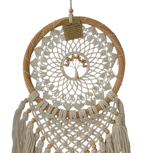 White Macramé Wooden Hoop Tree of Life Dreamcatcher (Medium)