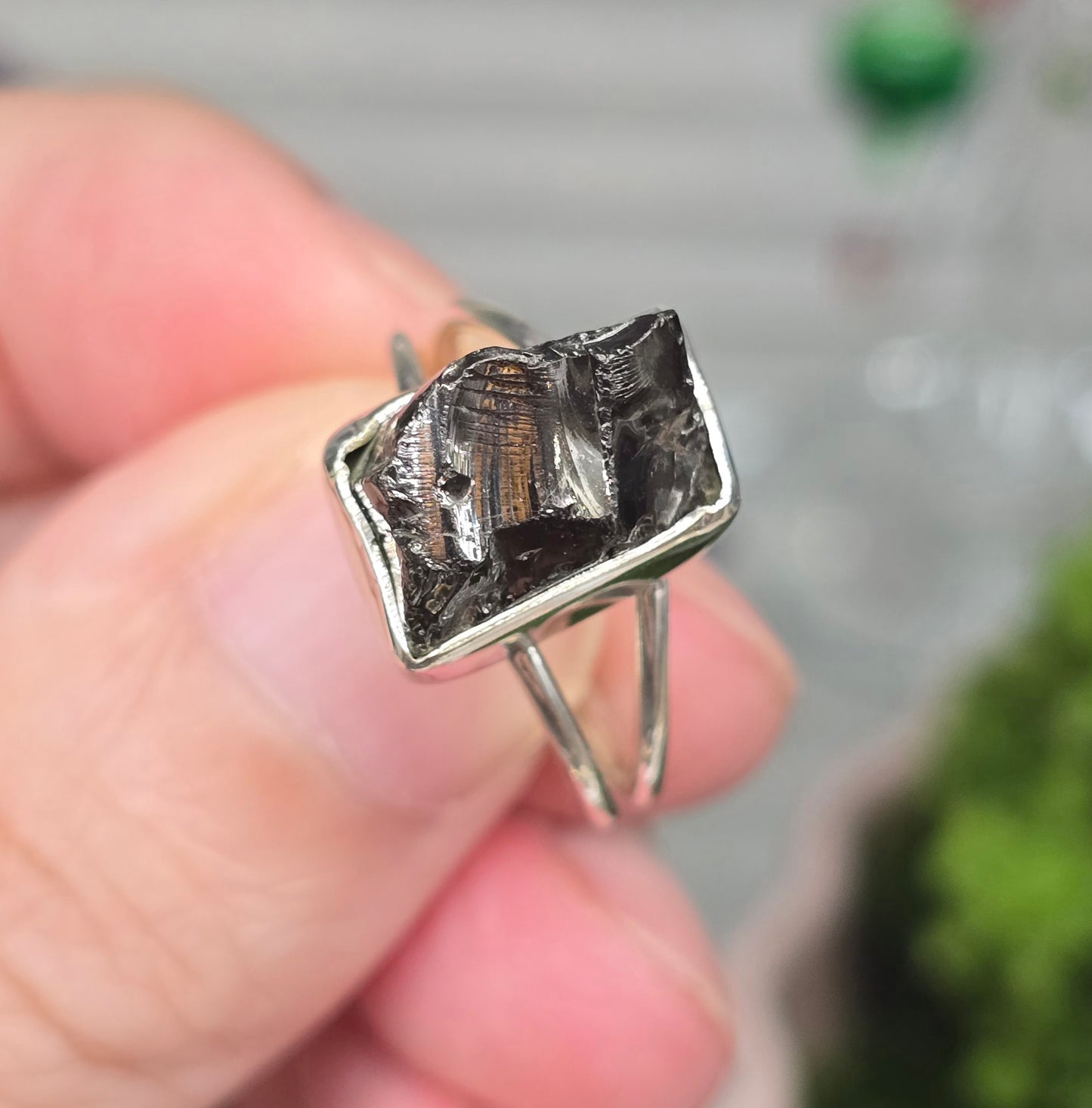 Raw Shungite Size 8.5 Ring #2 (Sterling Silver 925)
