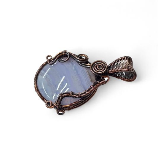 Handmade Copper-Wired Blue Lace Agate Pendant