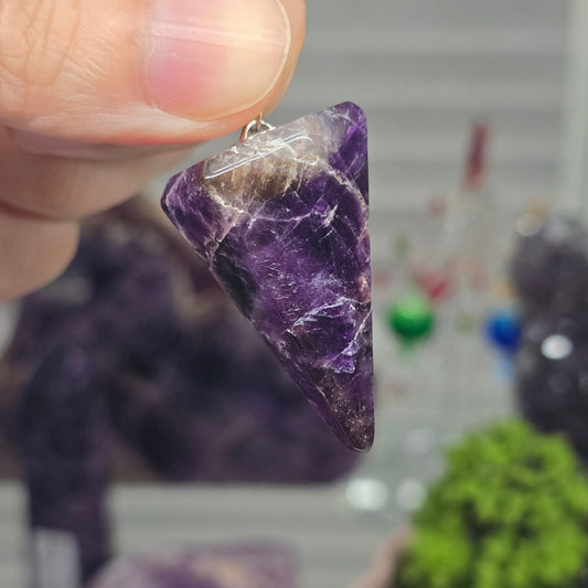 Chevron Amethyst Pendulum with Hamsa hand