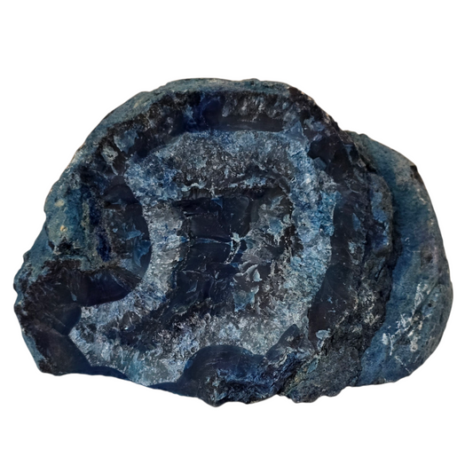 Deep Ocean Echoes: Vibrant Blue Agate Geode Display