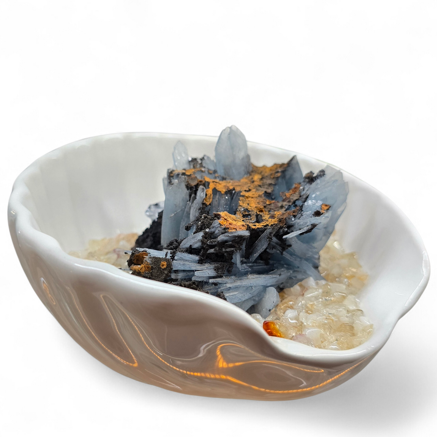 Azure Coastal Calibration Set: Raw Blue Barite Cluster with Citrine Chips (OOAK)