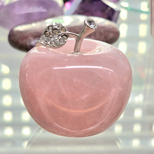 Rose Quartz Apple Carving (approx. 43mm)