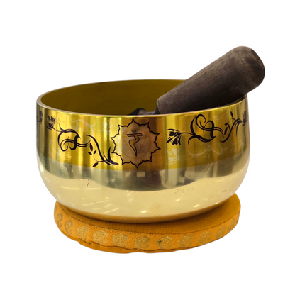 Tibetan Singing Bowl with Cushion (Golden Yellow) 12.5cm dia.