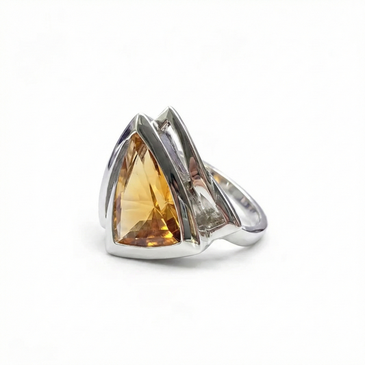The Golden Sovereign: Deep Honey Citrine Manifestation Size 9 Ring (Sterling Silver 925)