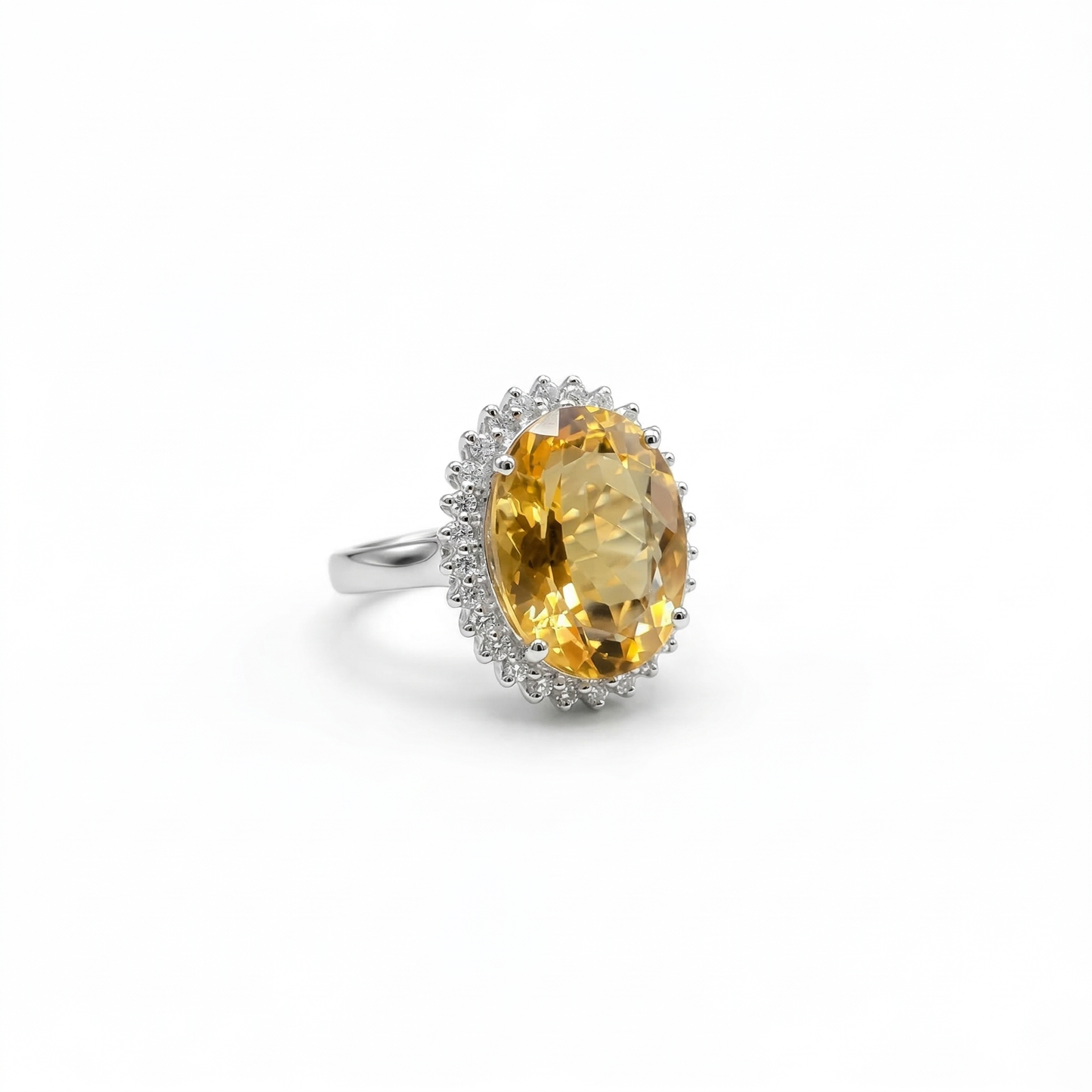 Radiate Success & Warmth: The Golden Halo Citrine Size 6 Ring Premium Grade (Sterling Silver 925)
