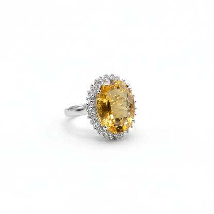 Radiate Success & Warmth: The Golden Halo Citrine Size 6 Ring Premium Grade (Sterling Silver 925)