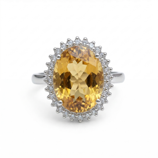 Radiate Success & Warmth: The Golden Halo Citrine Size 6 Ring Premium Grade (Sterling Silver 925)