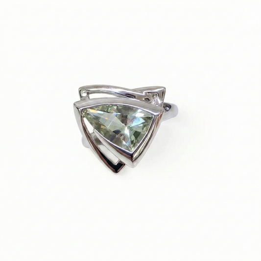 The Luminous Architect: Prasiolite (Green Amethyst) Manifestation Size 9 Ring (Sterling Silver 925)