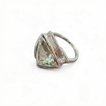 The Luminous Architect: Prasiolite (Green Amethyst) Manifestation Size 9 Ring (Sterling Silver 925)