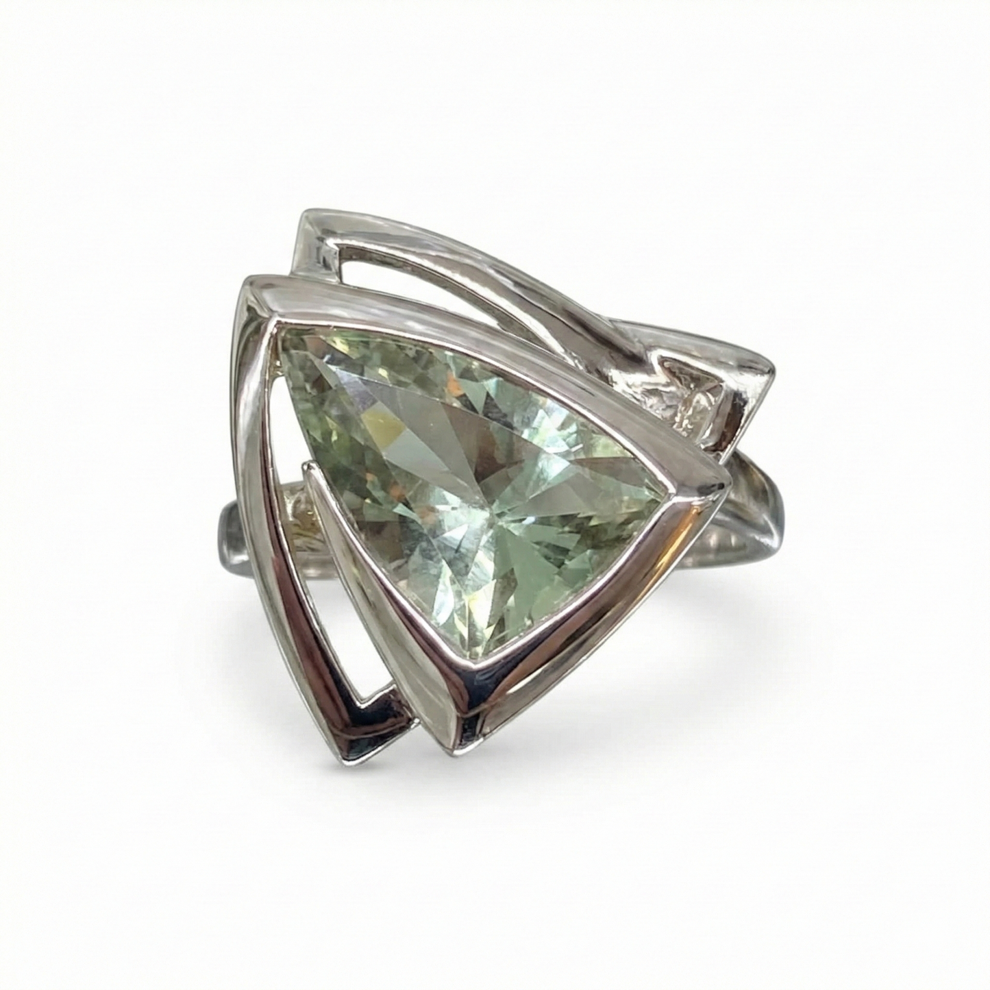 The Luminous Architect: Prasiolite (Green Amethyst) Manifestation Size 9 Ring (Sterling Silver 925)